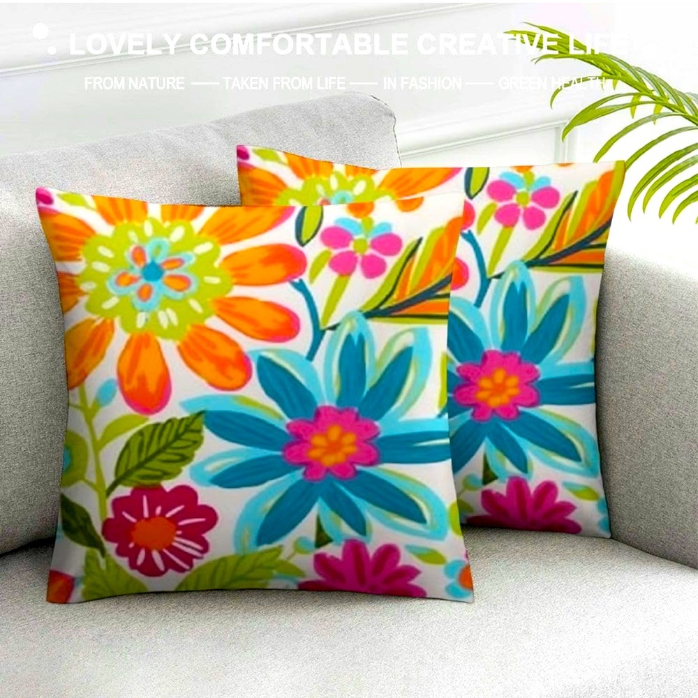 Indoor/Outdoor Floral Pillowcases, pair, Brand New